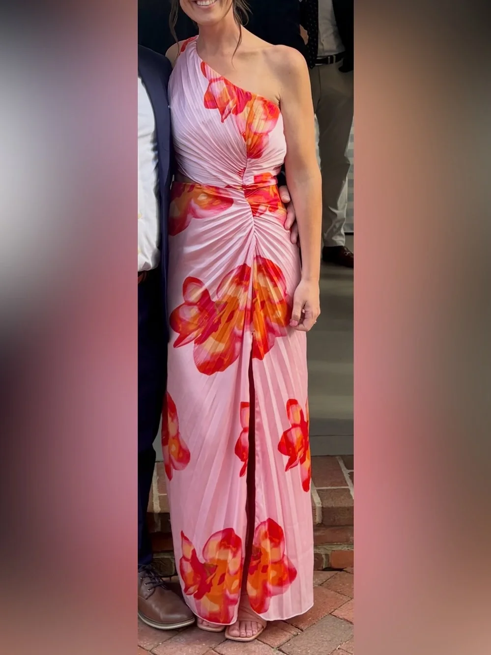Abercrombie & Fitch Pink One-Shoulder Floral Ruched Maxi Dress